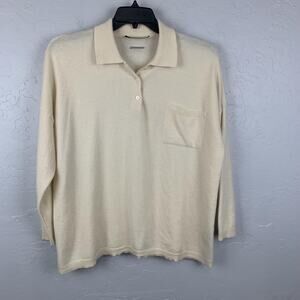 Zara Knit Sweater Womens Small Cream 100% Cashmere Collared Polo Pullover